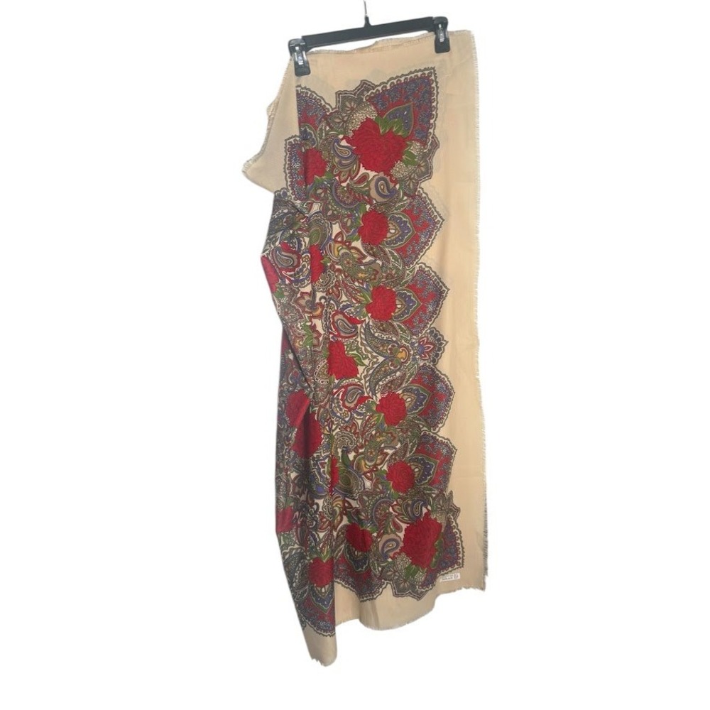 Kmart Vtg Floral‎ Paisley Shawl Wrap Made In Italy Red Blue Green Beige 48X48